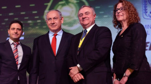 Israel Prime Minister Benjamin Netanyahu with BGU President Prof. Rivka Carmi (R); Vice President of IBM, Steve Mills (2-R); and Mayor of Beer-Sheva, Ruvik Danilovich (L) at Cybertech 2014. Photo credit: Kobi Gideon
