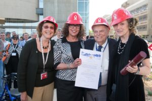 Regional Director Daphna Noily, BGU President Prof. Rikva Carmi, Lorry Lokey, and Joanne Harrington at the cornerstone-laying ceremony of the Lorry I. Lokey Chemistry Building