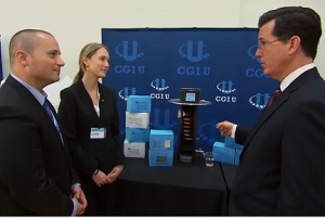 BGU medical students Guy Katz and Ellie Nowak being interviewed by Stephen Colbert on The Colbert Report