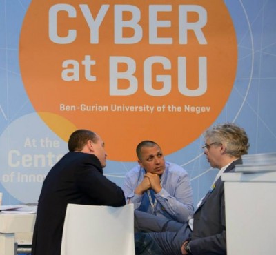 Dudu Mimran meets with potential cyber security project partners at BGU's booth at Israel's CyberTech conference