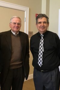 4-10-18 Stanley Ginsburg, Mid-Atlantic Region Associate Chair, with Prof. Emeritus Fred Lazin, guest speaker at Temple Judea of Bucks County